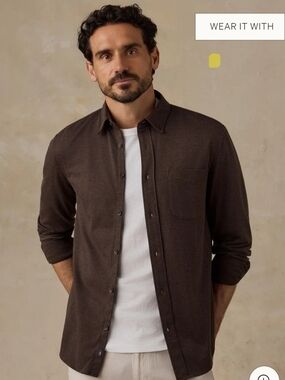 Faherty Coastline Knit Button Down Medium- Brown Road Twill